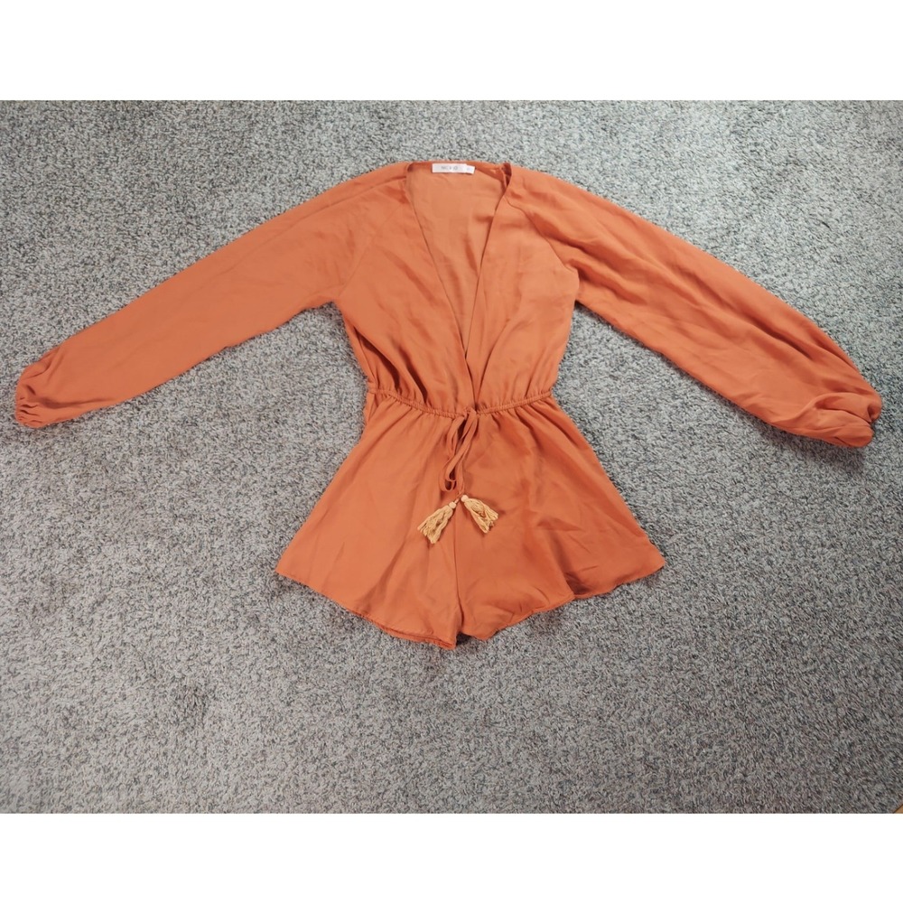 Nic & Jo MR5011 Romper Size S Orange Womens Boho Tassel Balloon Sleeve